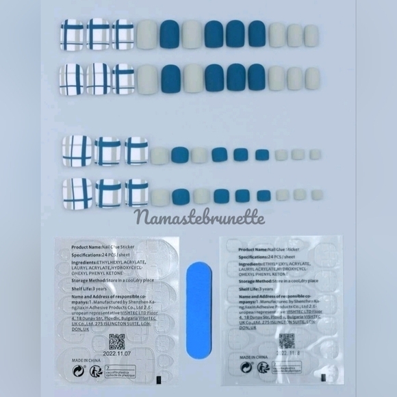Nwt 48pcs Blue Gray Manicure & Pedicure Premium Press On Nails - Picture 3 of 13